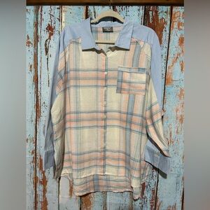 Masseys Mixed Media Flannel Button Up Shirt